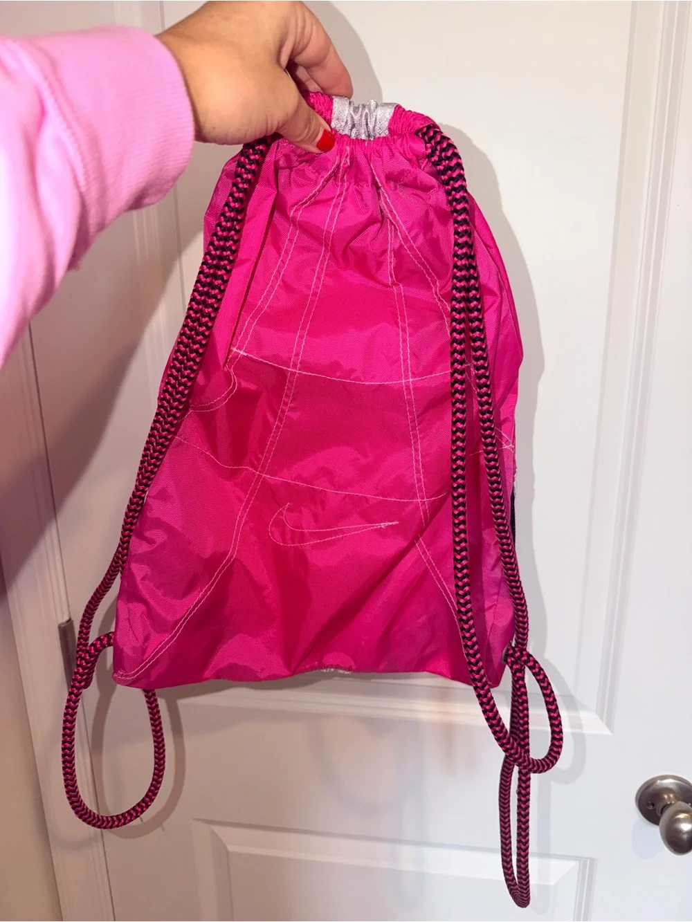 Nike Pink & Silver Drawstring Backpack Bag